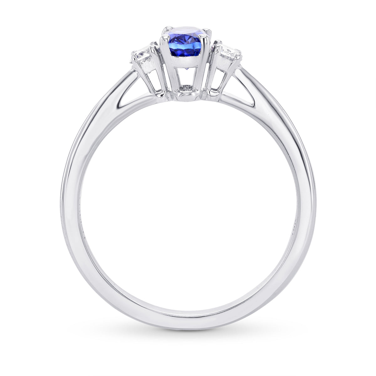 Blue Sapphire and Diamond 3 Stone Ring