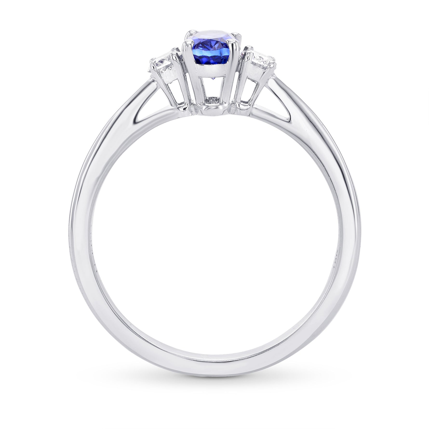 Blue Sapphire and Diamond 3 Stone Ring