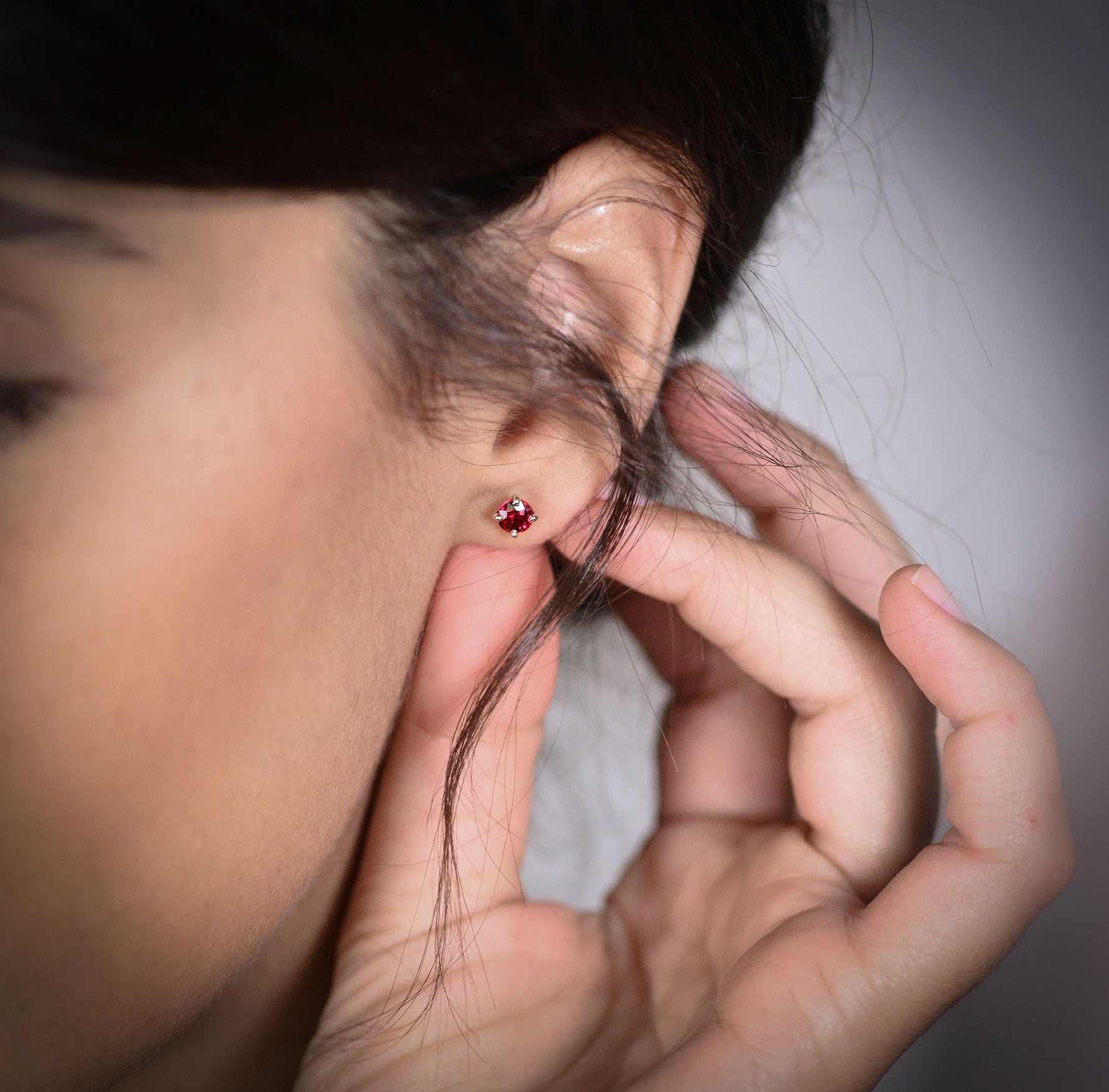Brilliant shape Ruby Stud Earrings