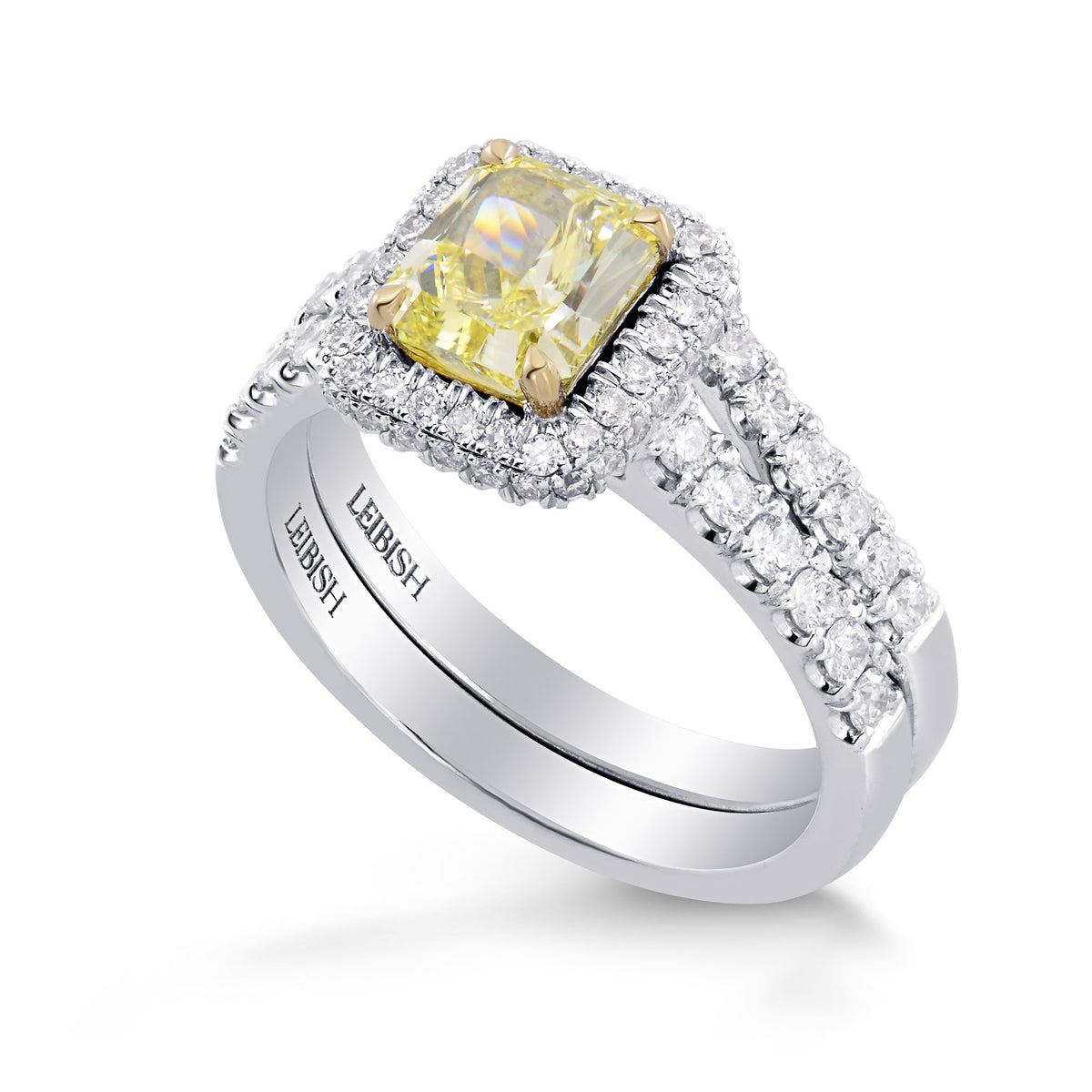 Fancy Yellow Radiant Diamond Engagement & Wedding Ring Set