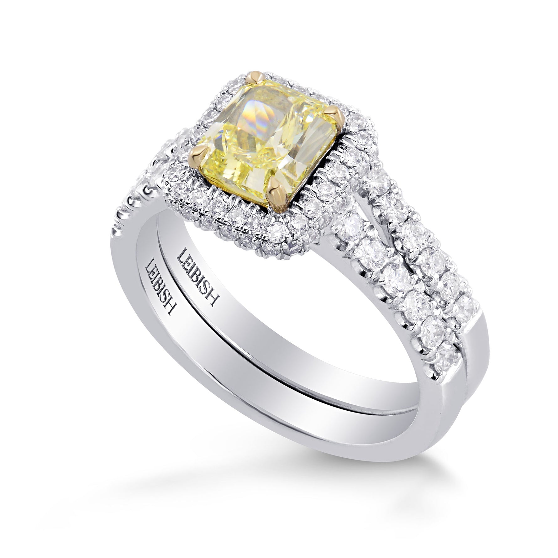 Fancy Yellow Radiant Diamond Engagement & Wedding Ring Set