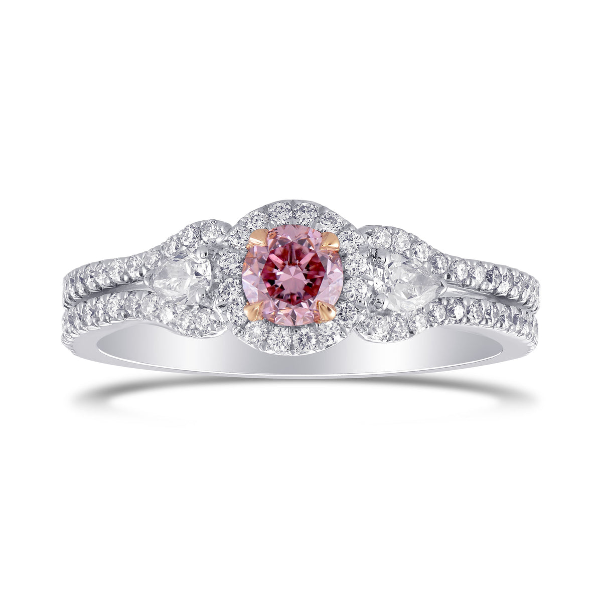  Fancy Intense Purplish Pink Diamond 3 Stones Ring