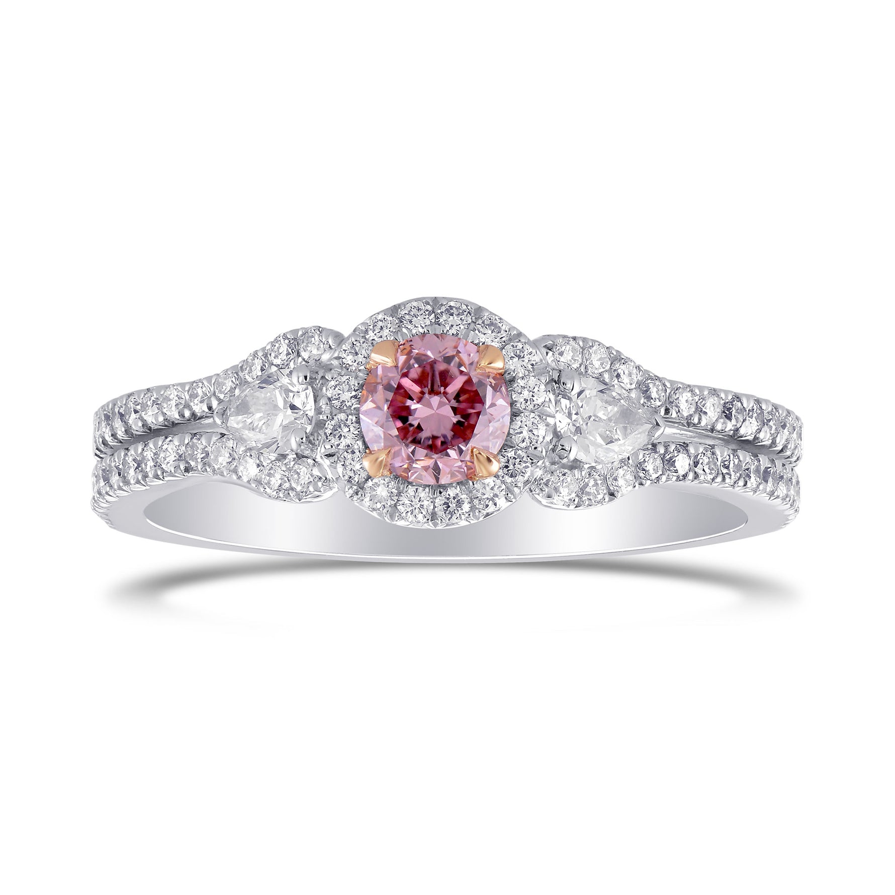  Fancy Intense Purplish Pink Diamond 3 Stones Ring