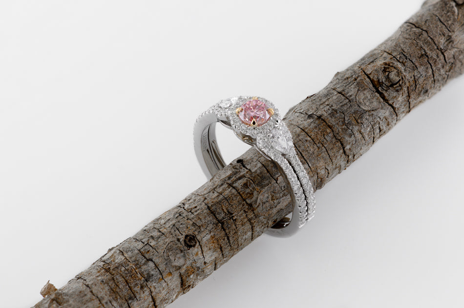  Fancy Intense Purplish Pink Diamond 3 Stones Ring