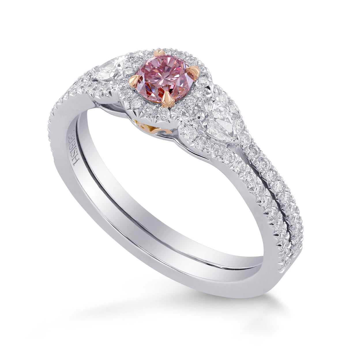  Fancy Intense Purplish Pink Diamond 3 Stones Ring