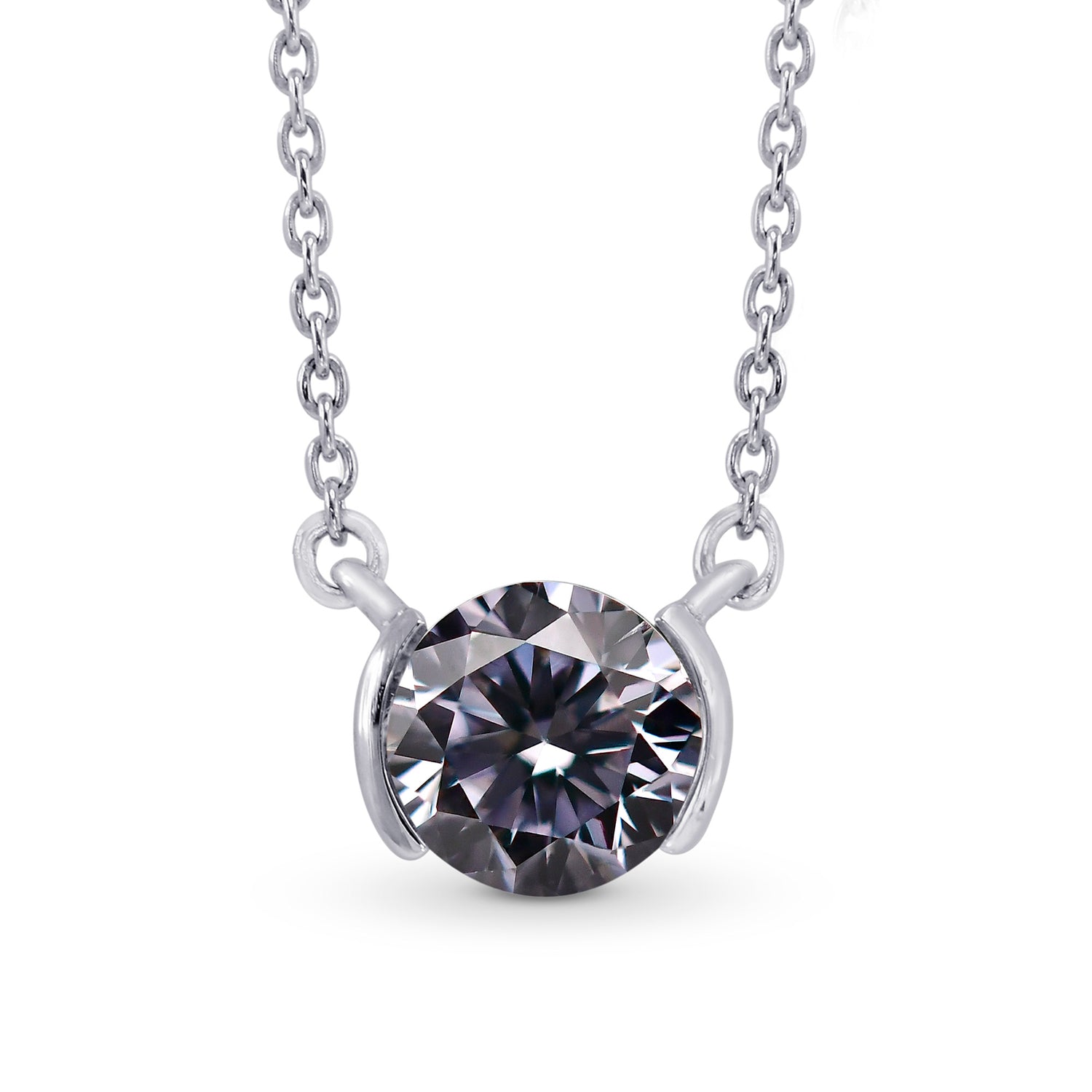 Half-Bezel Round Diamond Solitaire Pendant Setting - 8
