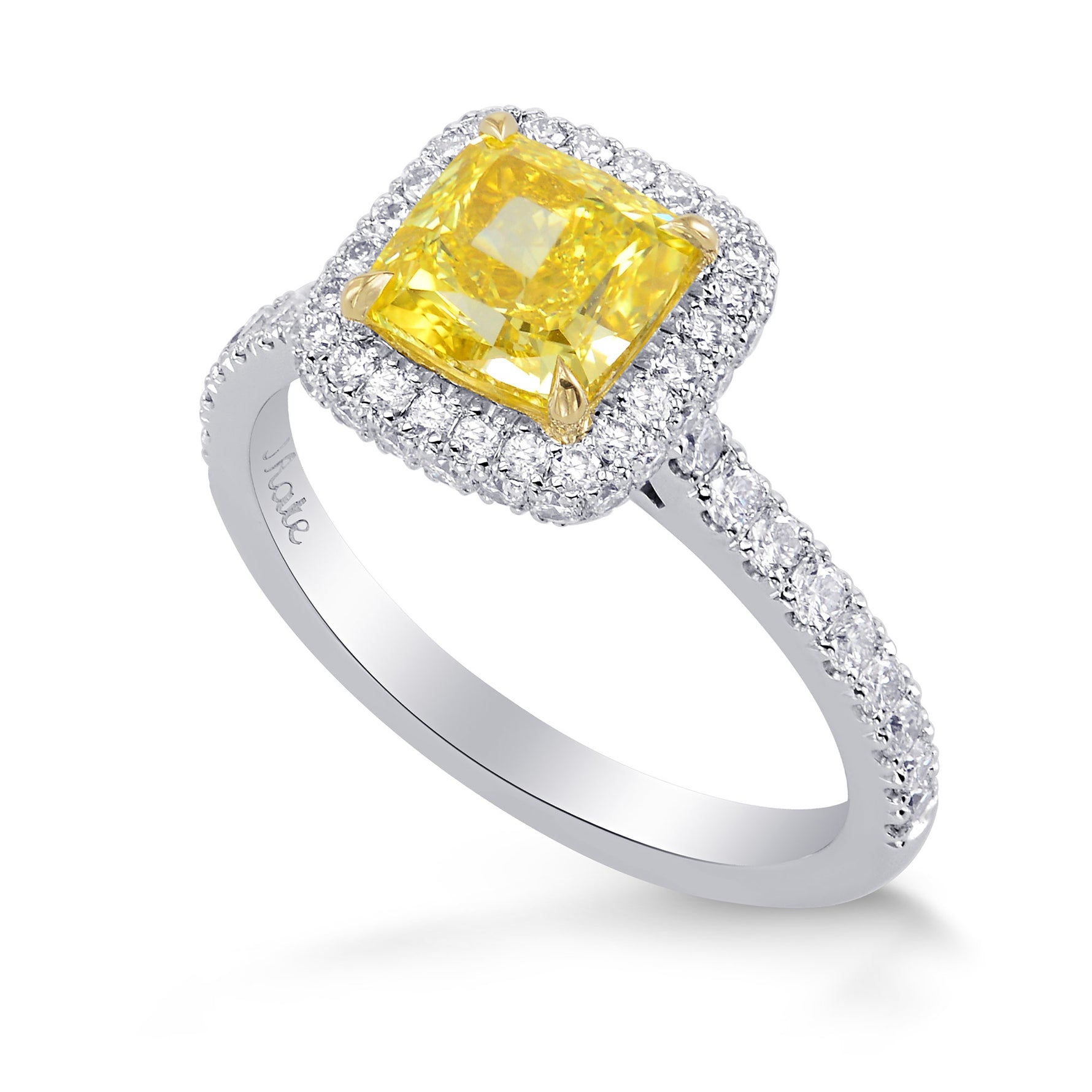 Fancy Vivid Yellow Cushion Diamond Ring