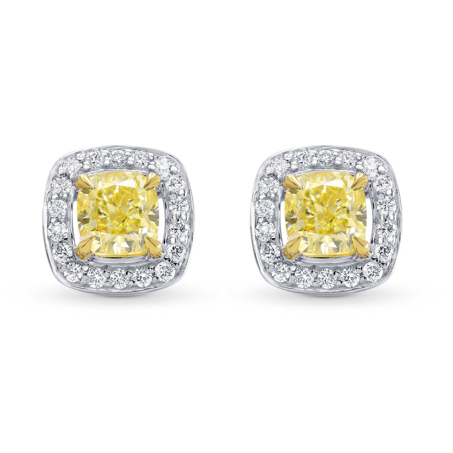 Fancy Yellow Cushion Diamond Halo Earrings