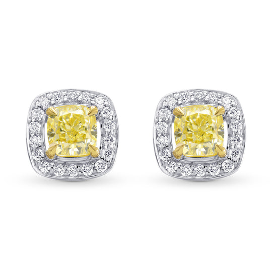 Fancy Yellow Cushion Diamond Halo Earrings