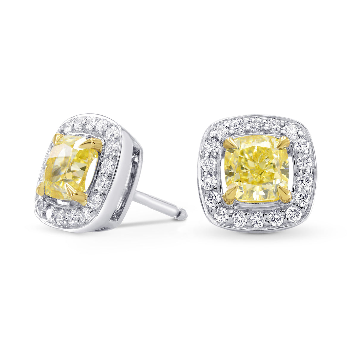 Fancy Yellow Cushion Diamond Halo Earrings
