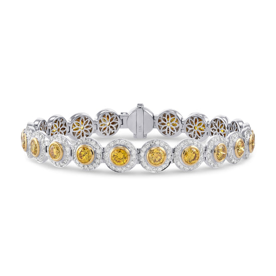 Round Brilliant Fancy Vivid Yellow Diamond Halo Bracelet