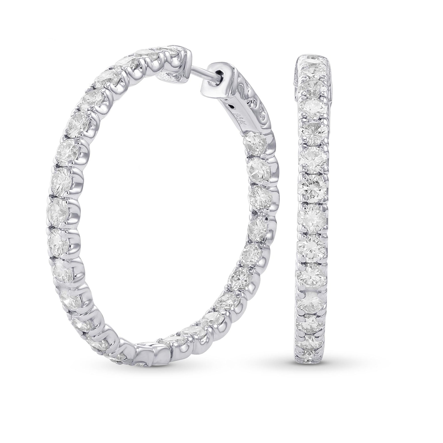 Round White Diamond Hoop Earrings - 2