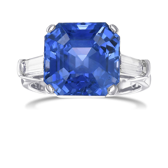 Emerald No Heat Blue Sapphire and Diamond Three-stone Ring GRS