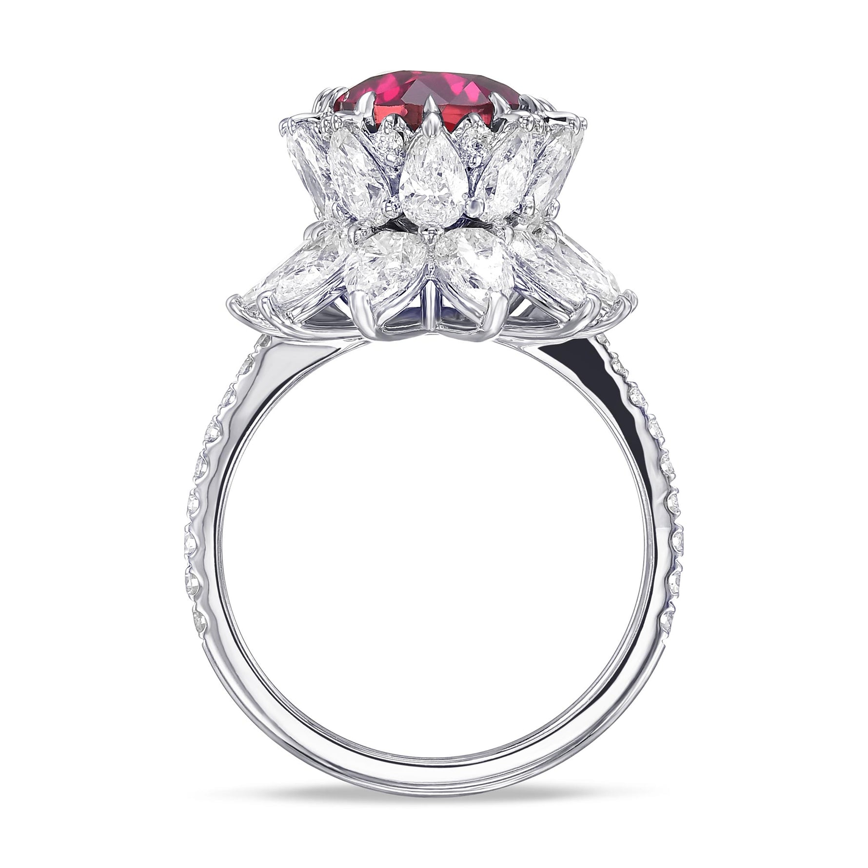 Extraordinary Oval Ruby and Diamond Halo Side-stone Ring AGL GRS - 2