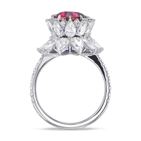 Extraordinary Oval Ruby and Diamond Halo Side-stone Ring AGL GRS - 2