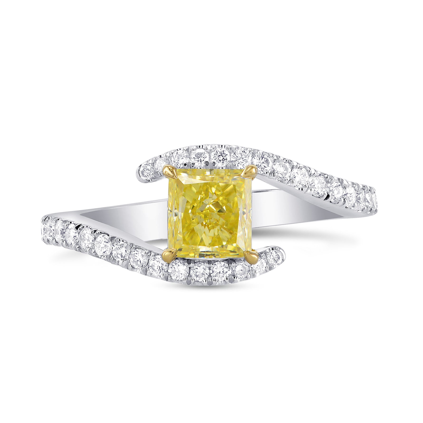 Fancy Intense Yellow Princess-cut Diamond Crossover  Ring