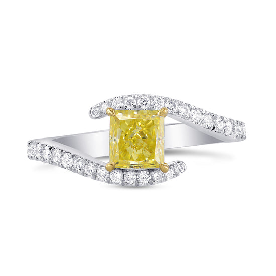 Fancy Intense Yellow Princess-cut Diamond Crossover  Ring
