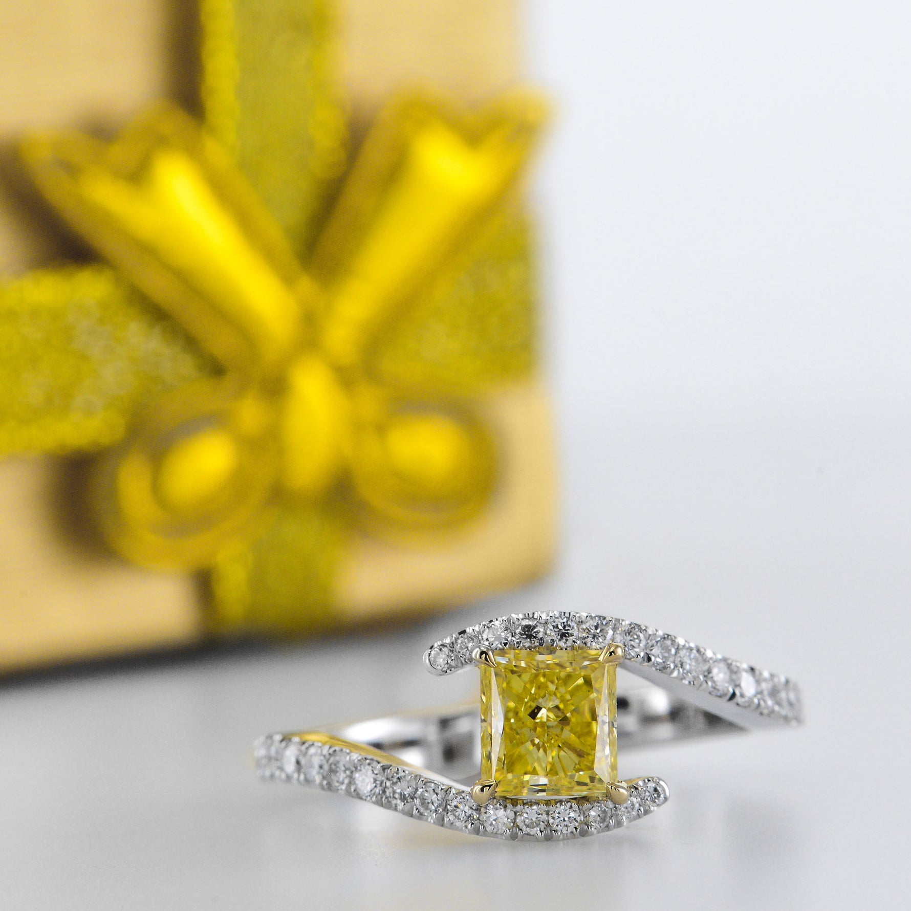 Fancy Intense Yellow Princess-cut Diamond Crossover  Ring