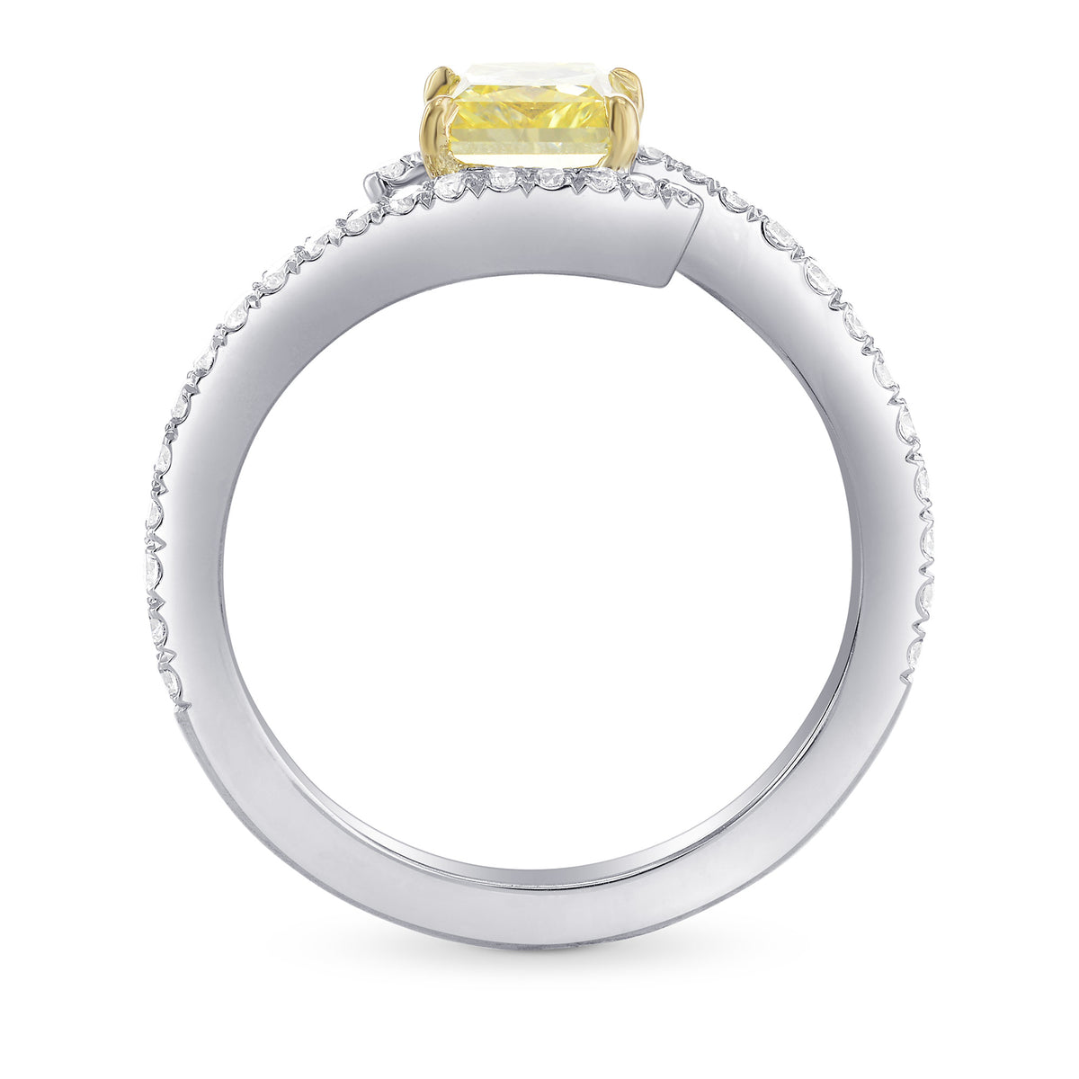 Fancy Intense Yellow Princess-cut Diamond Crossover  Ring