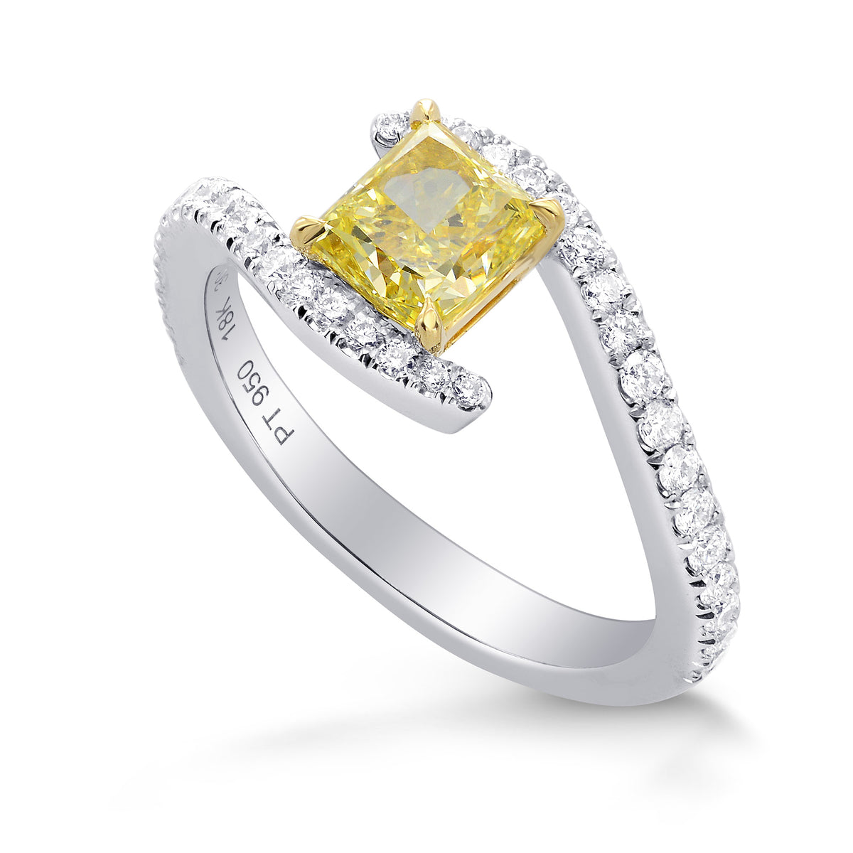 Fancy Intense Yellow Princess-cut Diamond Crossover  Ring