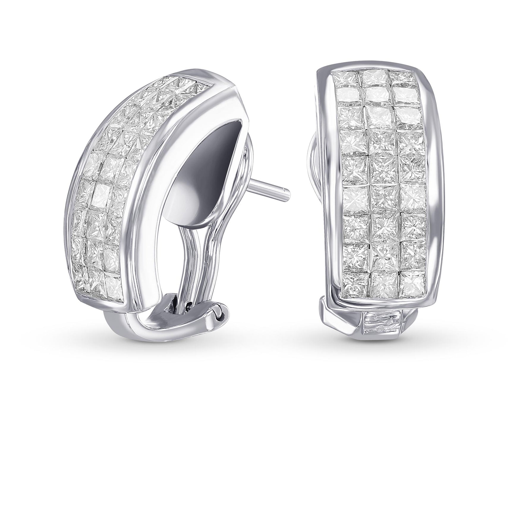 Princess White Diamond Hoop Earrings - 2