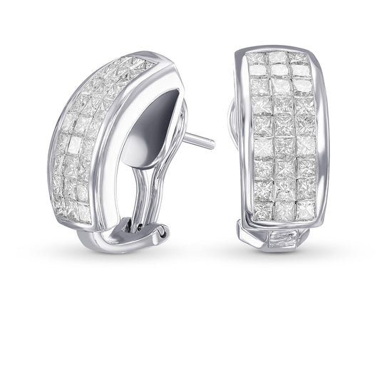Princess White Diamond Hoop Earrings - 2