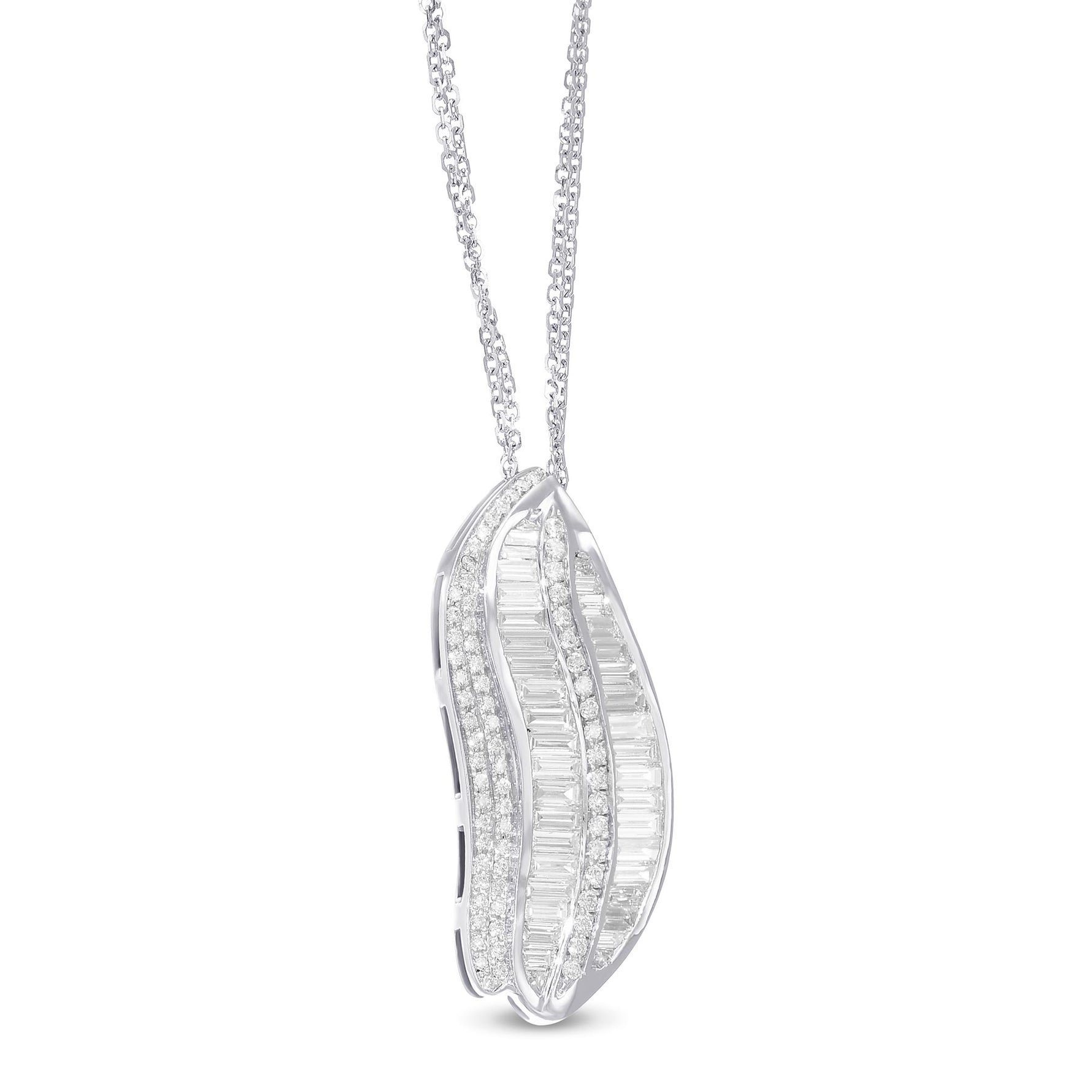 Baguette Diamond Leaf Motif Pendant - 2