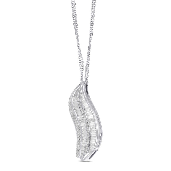 Baguette Diamond Leaf Motif Pendant - 3