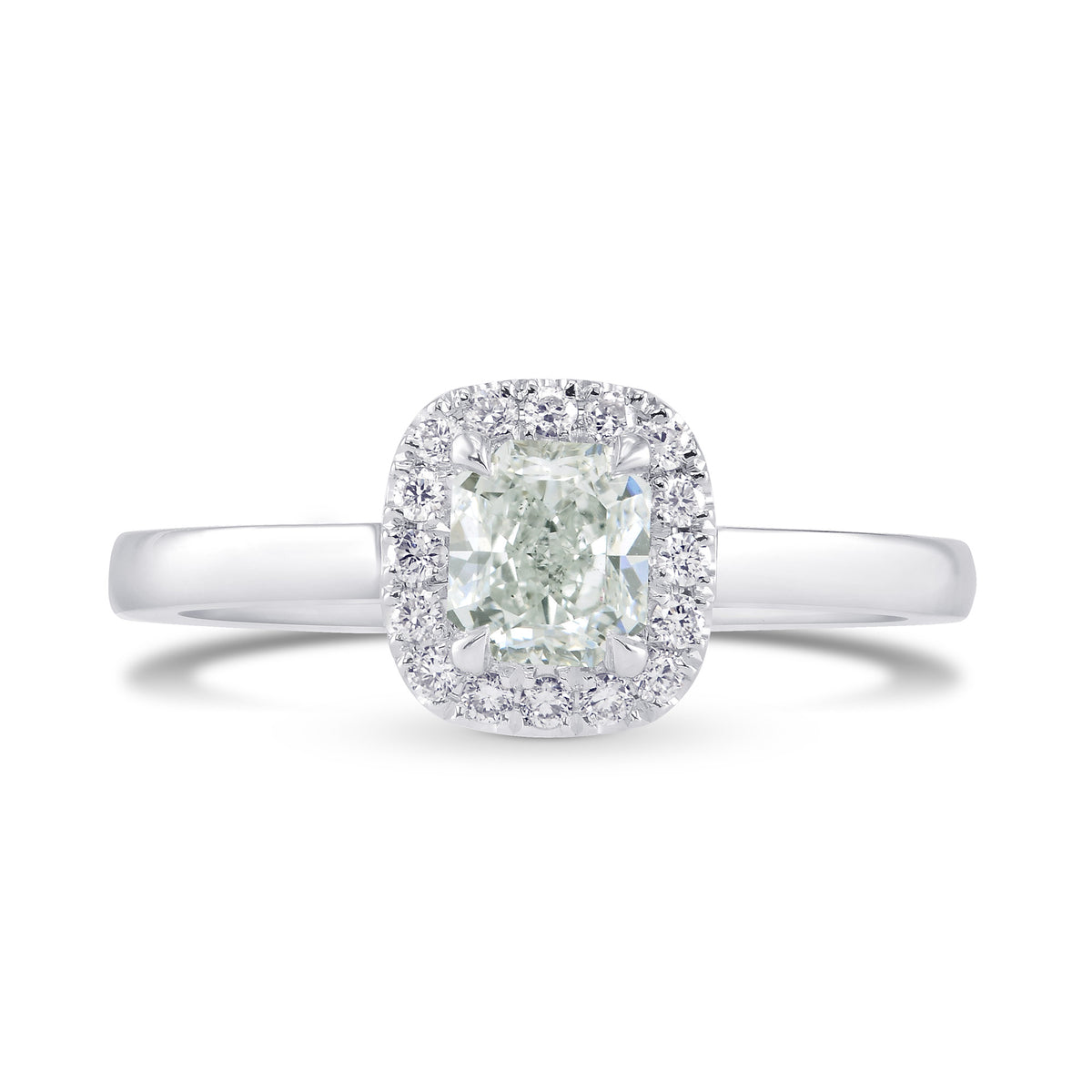 Light Green Radiant Diamond Halo Ring