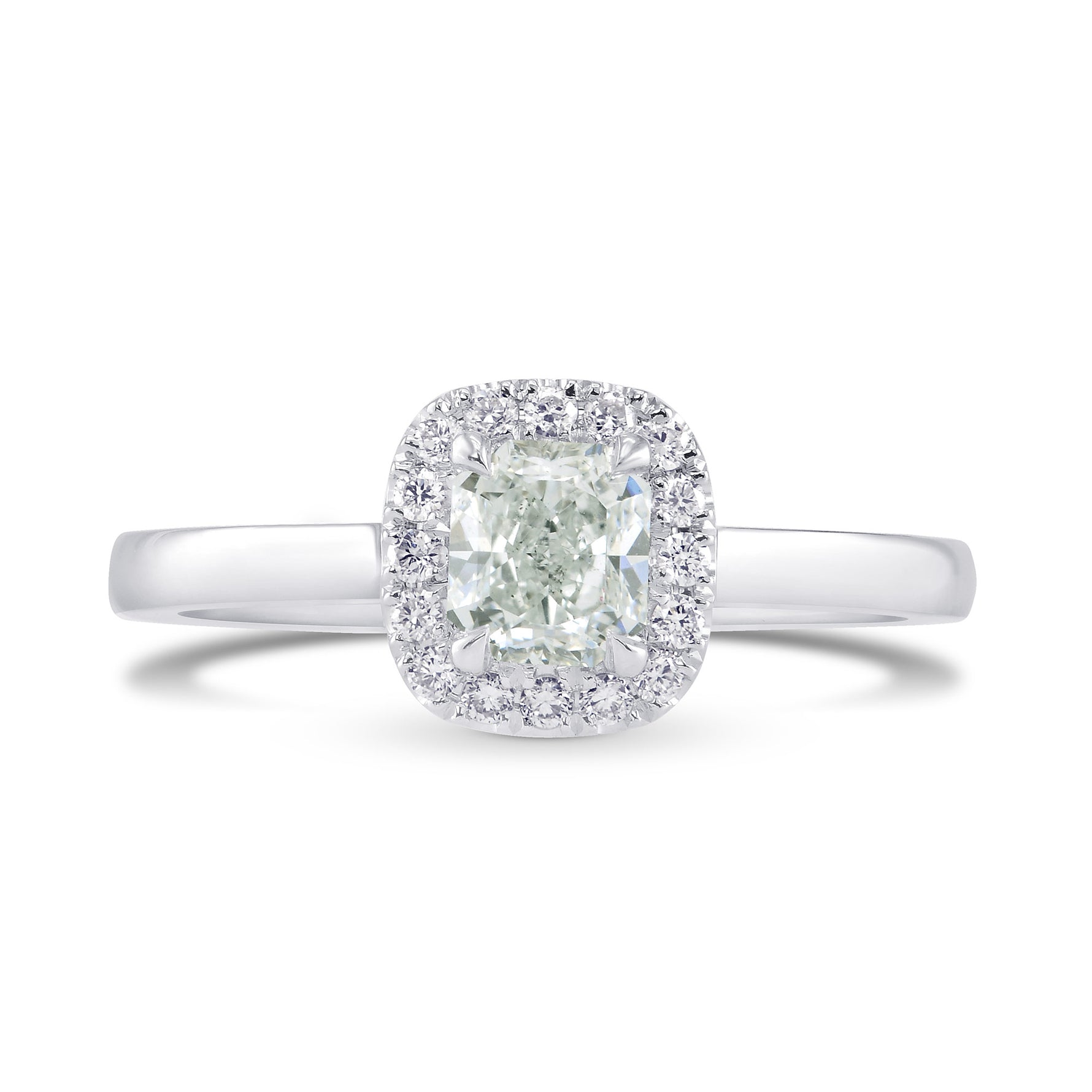Light Green Radiant Diamond Halo Ring