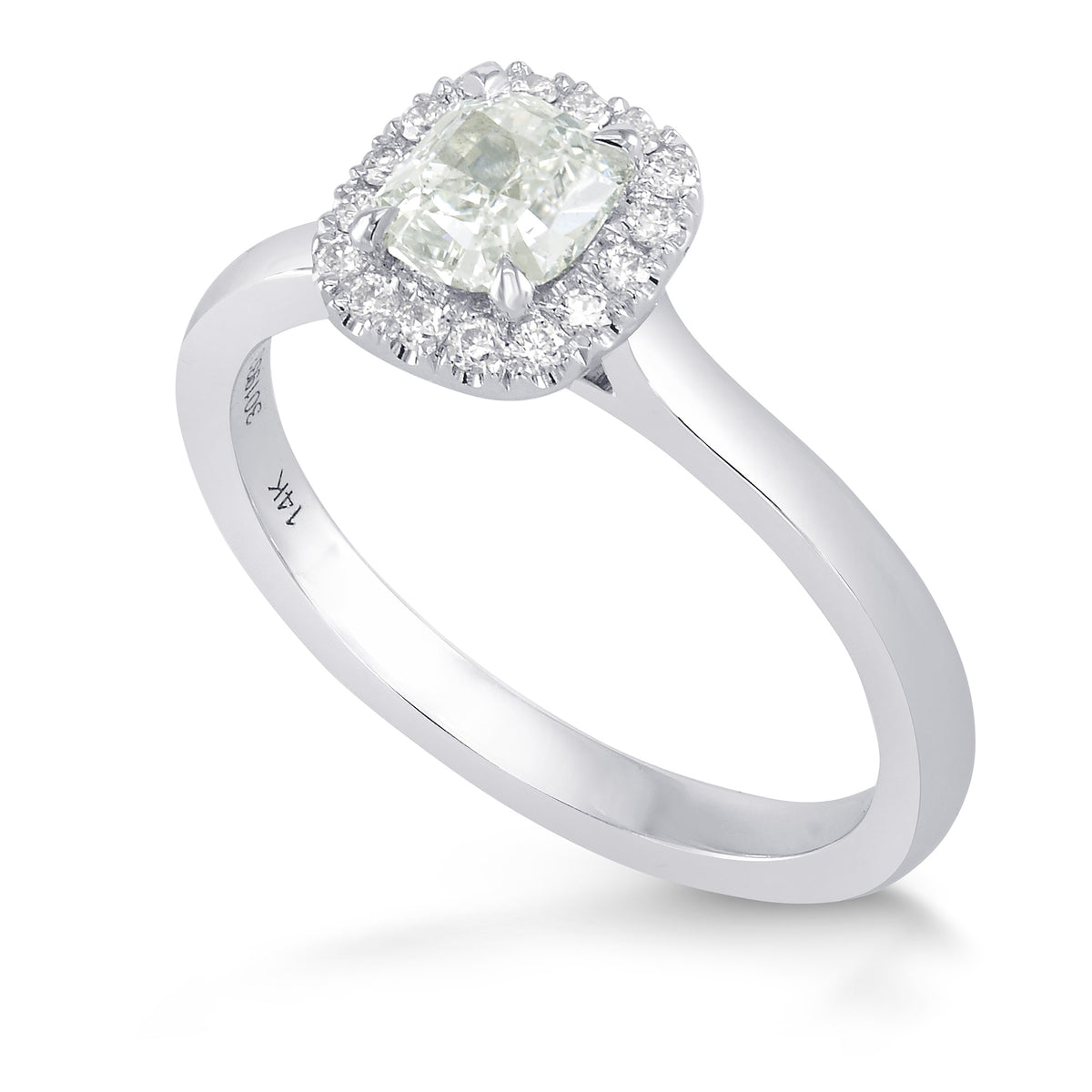 Light Green Radiant Diamond Halo Ring