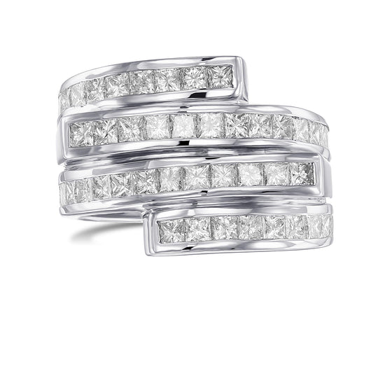Princess White Diamond Spiral Ring