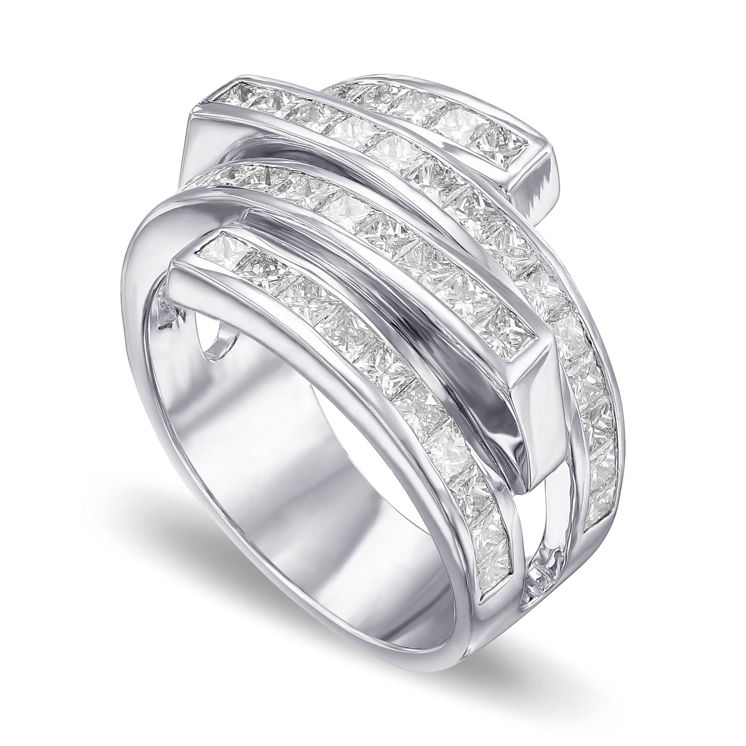 Princess White Diamond Spiral Ring - 3