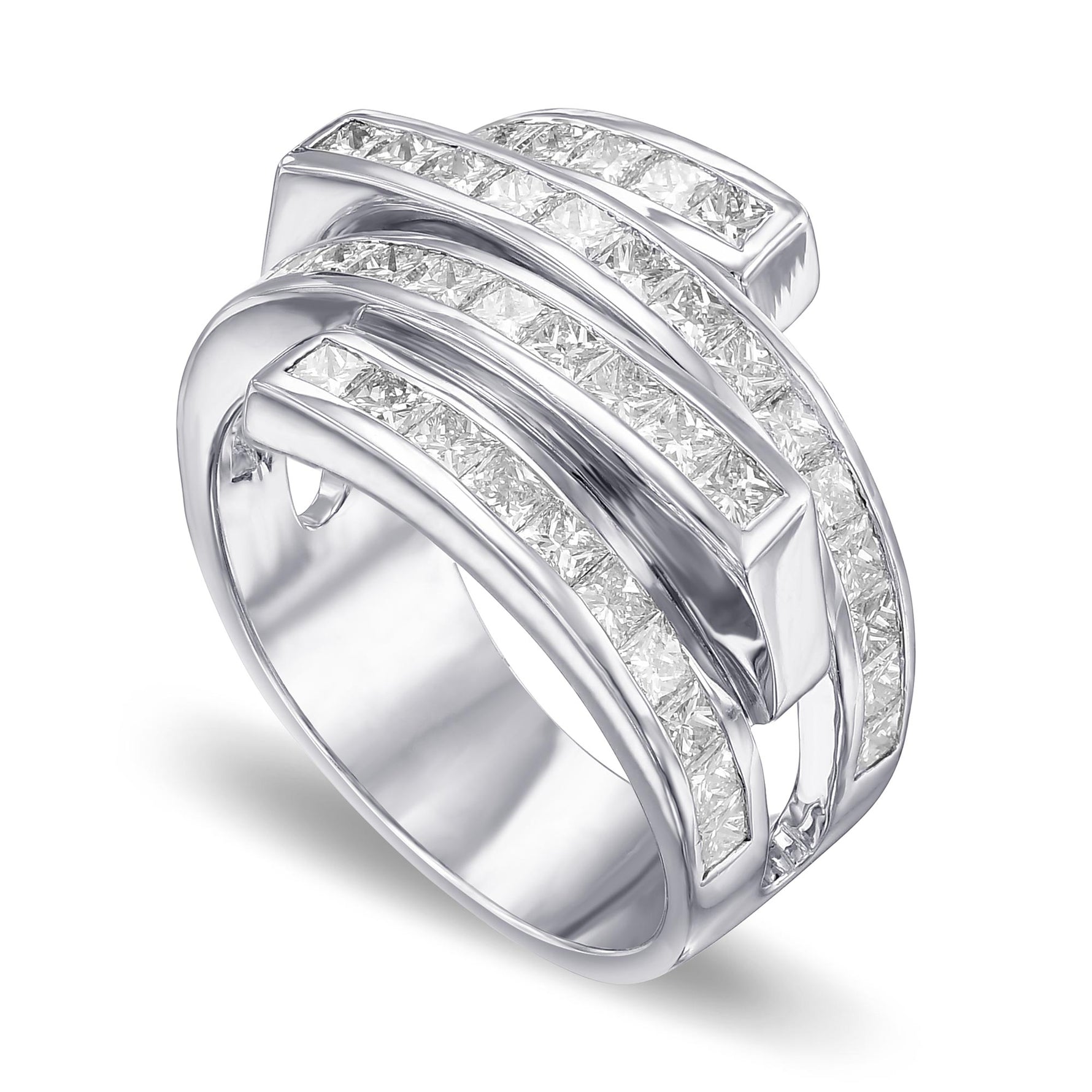 Princess White Diamond Spiral Ring - 3