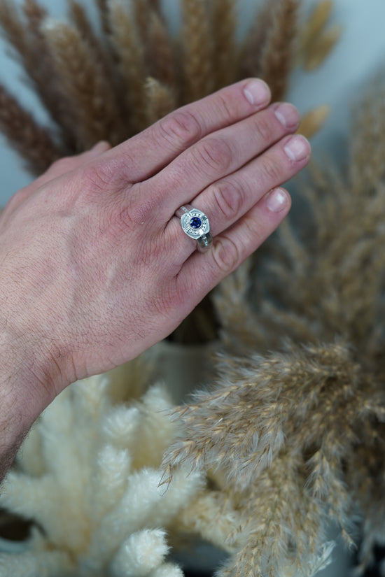 Sapphire and Diamond Round Brilliant Men's Ring