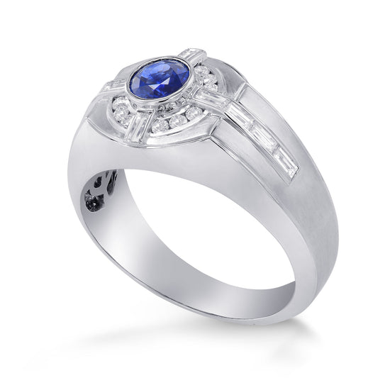 Sapphire and Diamond Round Brilliant Men's Ring