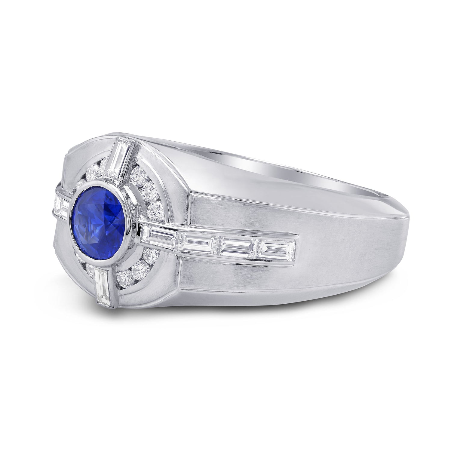 Sapphire and Diamond Round Brilliant Men's Ring