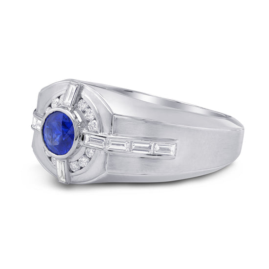 Sapphire and Diamond Round Brilliant Men's Ring