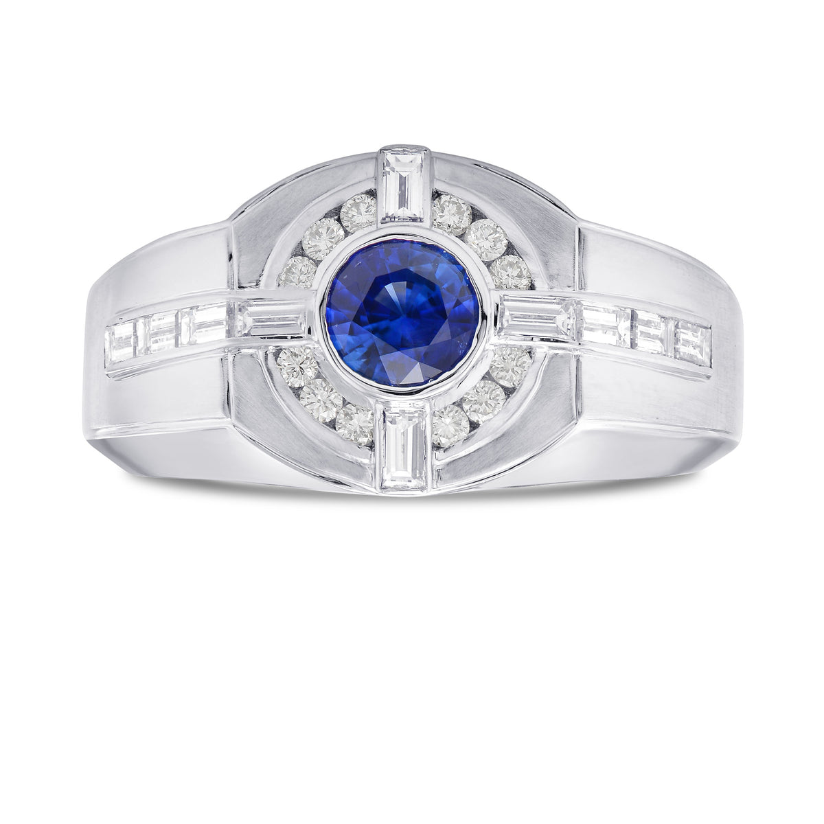 Sapphire and Diamond Round Brilliant Men's Ring