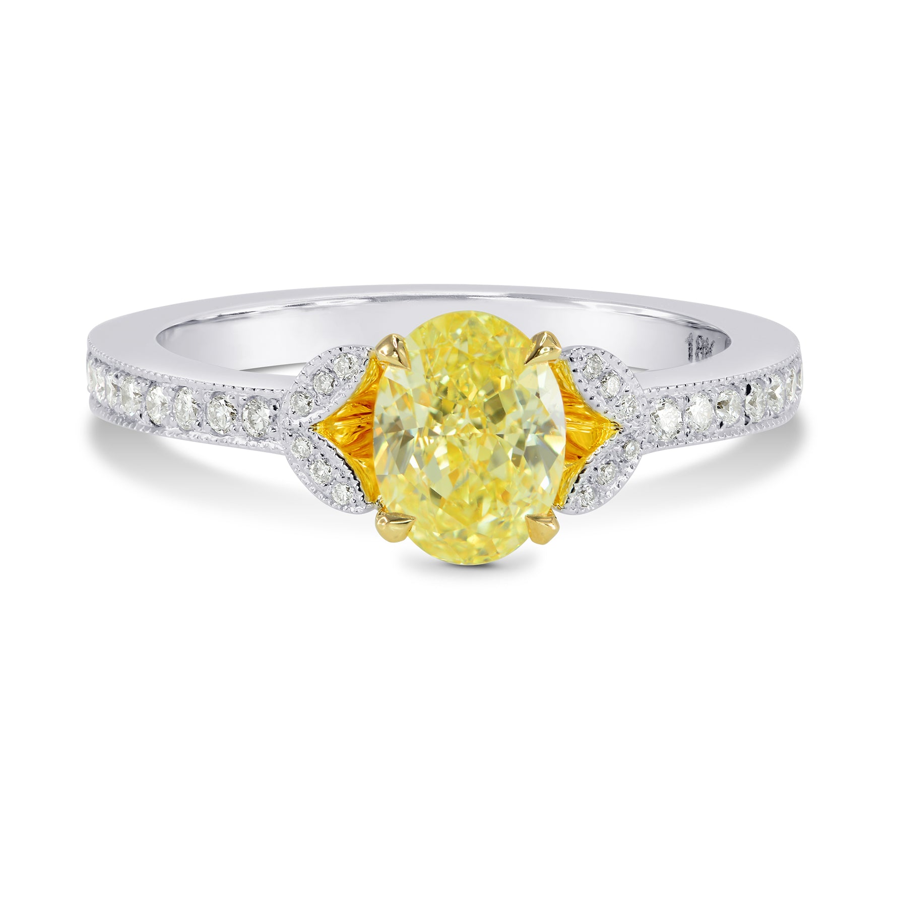 Leaf Motif Pave Diamond Side-stone Ring Setting - 3