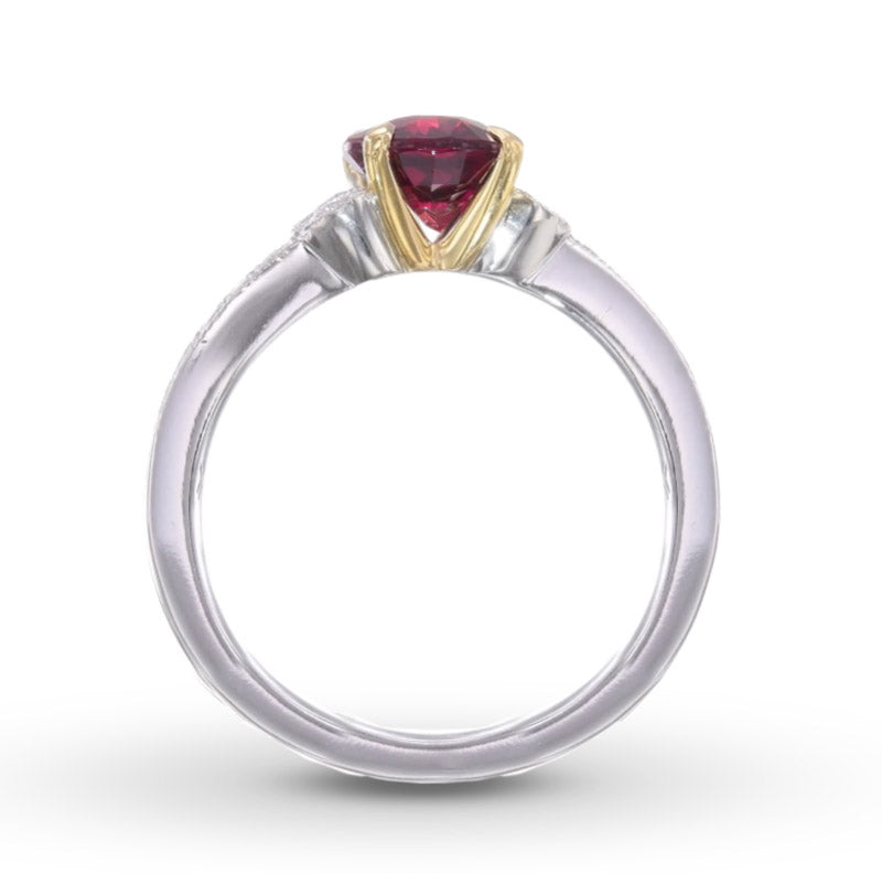 Leaf Motif Pave Diamond Side-stone Ring Setting - 2