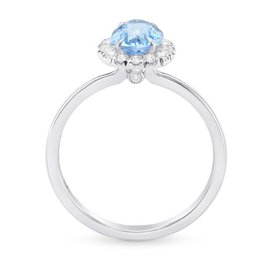  Blue Aquamarine Oval Gemstone Halo Ring