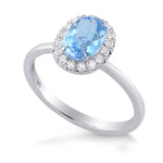  Blue Aquamarine Oval Gemstone Halo Ring