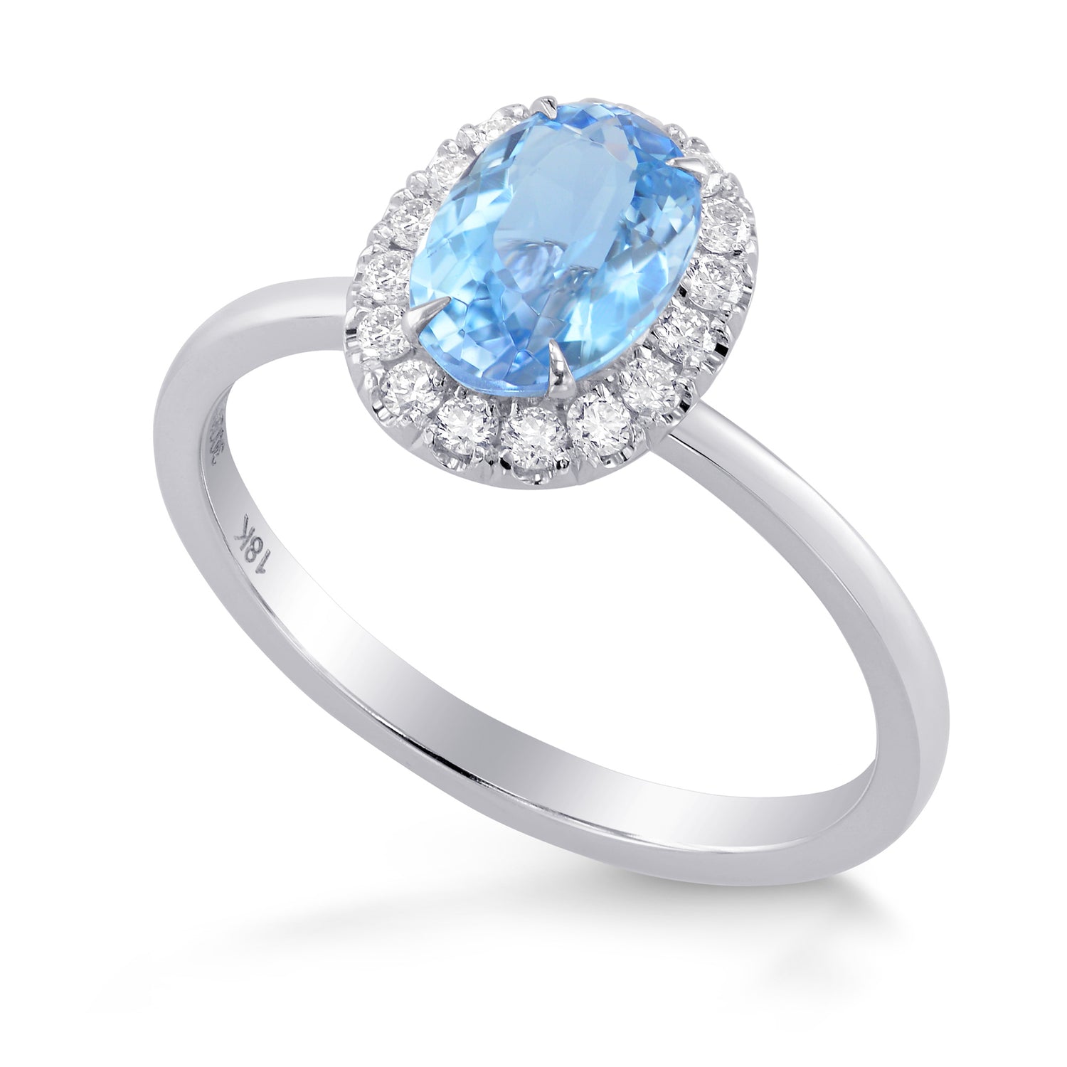  Blue Aquamarine Oval Gemstone Halo Ring