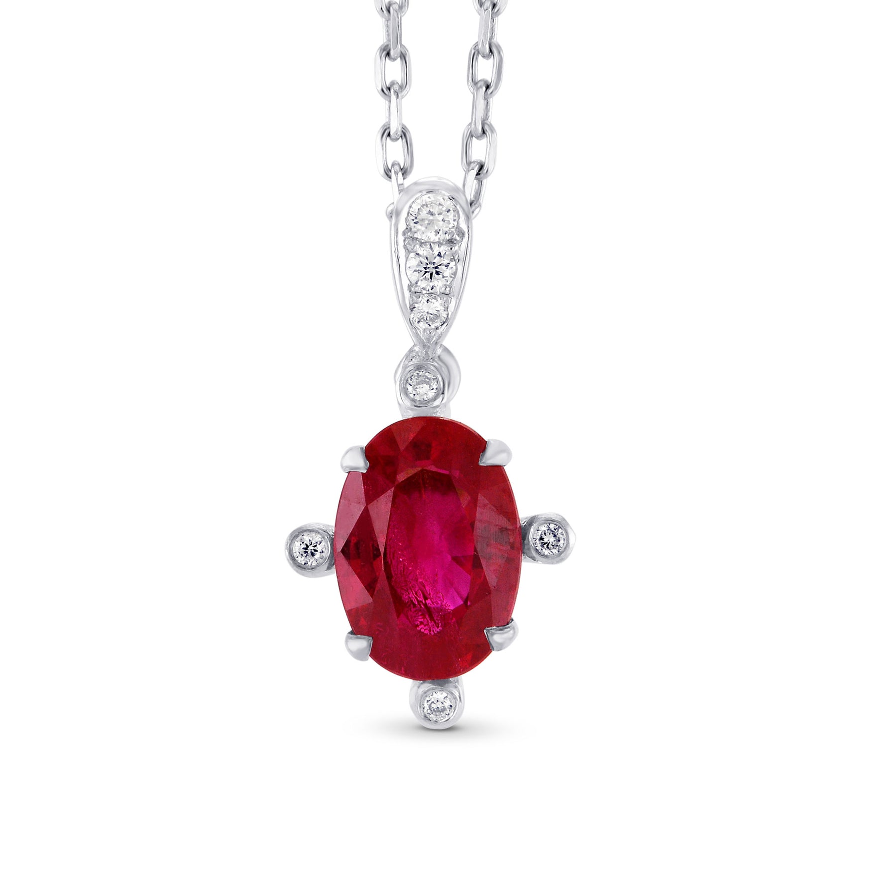 Pinkish Red Ruby and Diamond Solitaire Pendant