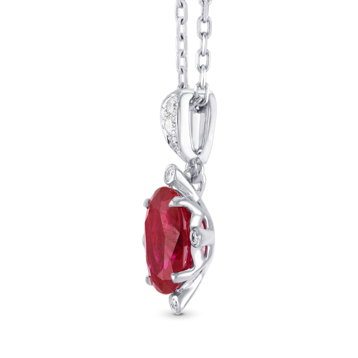 Pinkish Red Ruby and Diamond Solitaire Pendant