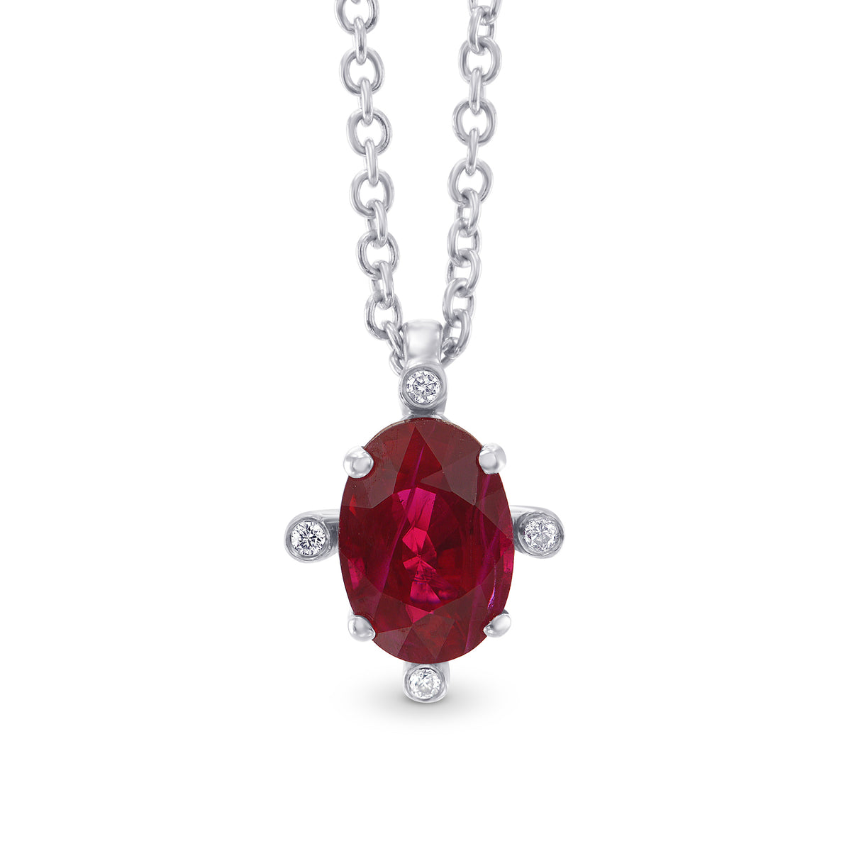 Red Ruby and Diamond Solitaire Pendant