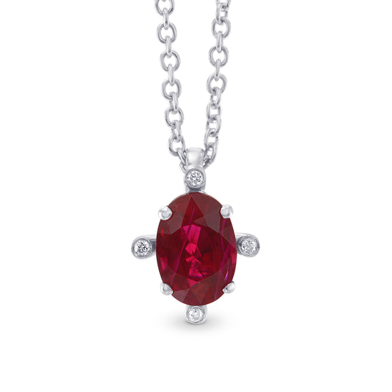 Red Ruby and Diamond Solitaire Pendant
