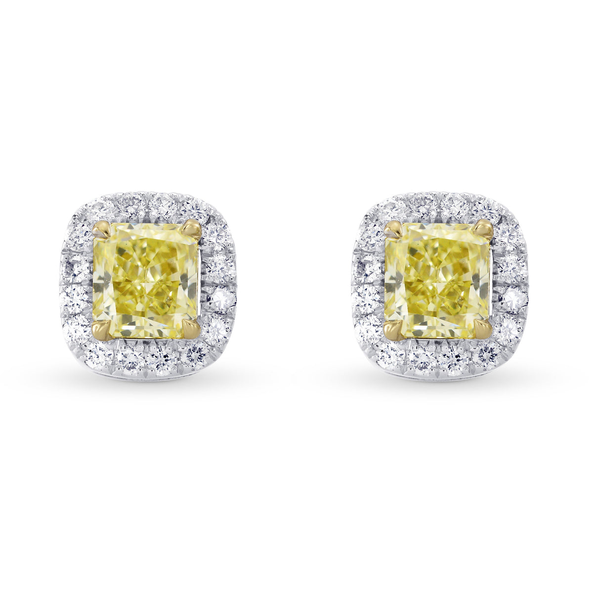 Fancy Yellow Radiant Diamond Halo Earrings