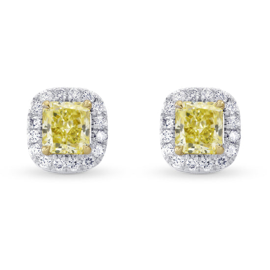 Fancy Yellow Radiant Diamond Halo Earrings